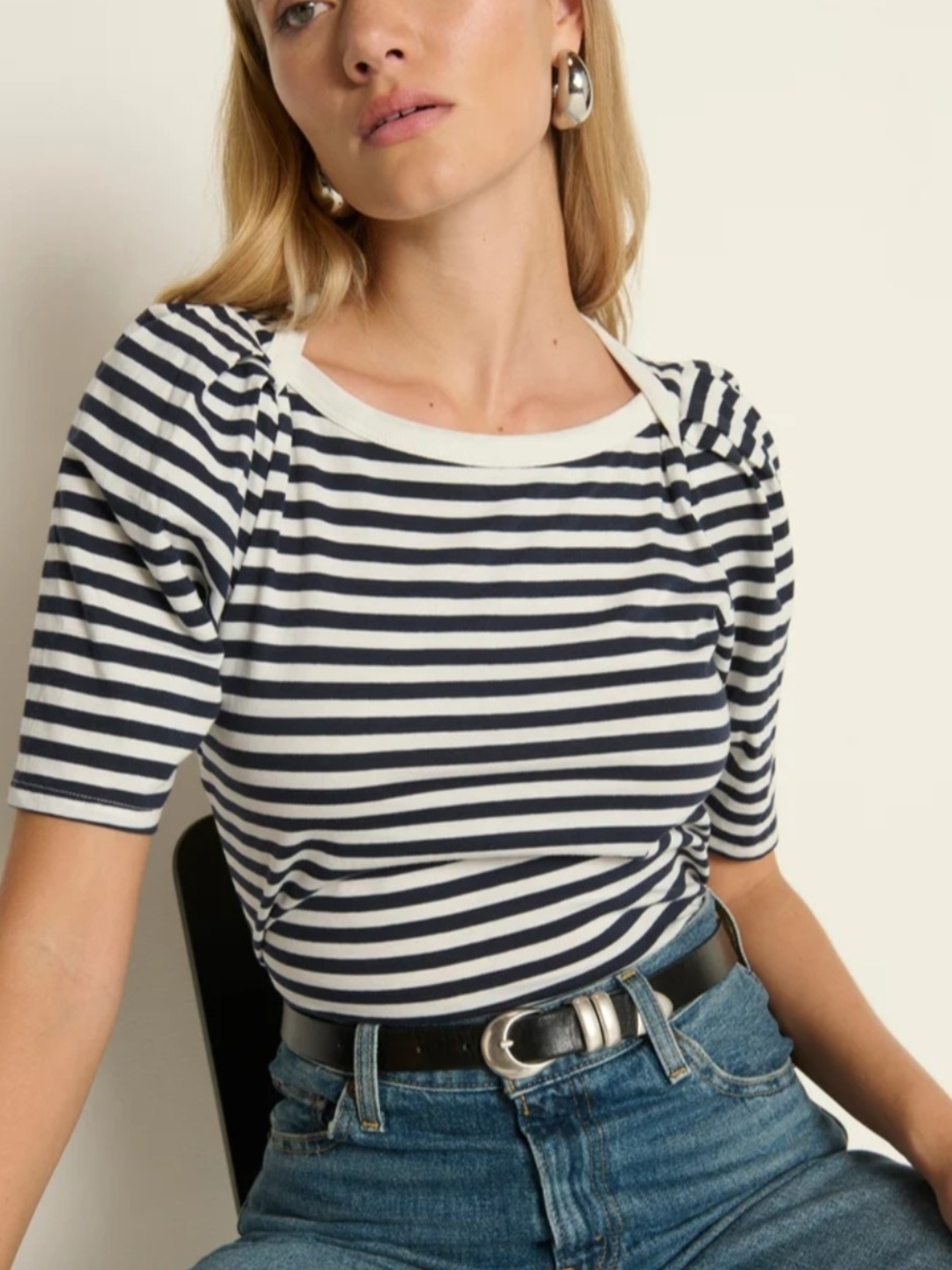 Nation LTD Deana Short-Sleeve Top Black And White Striped Size S